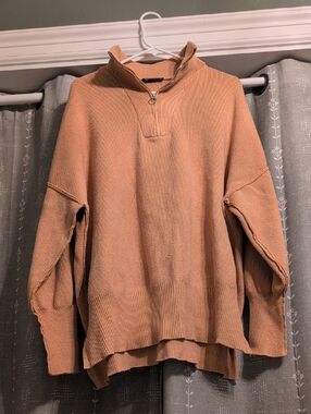 Cozy Half-Zip Turtleneck Sweater in Dusty Peach